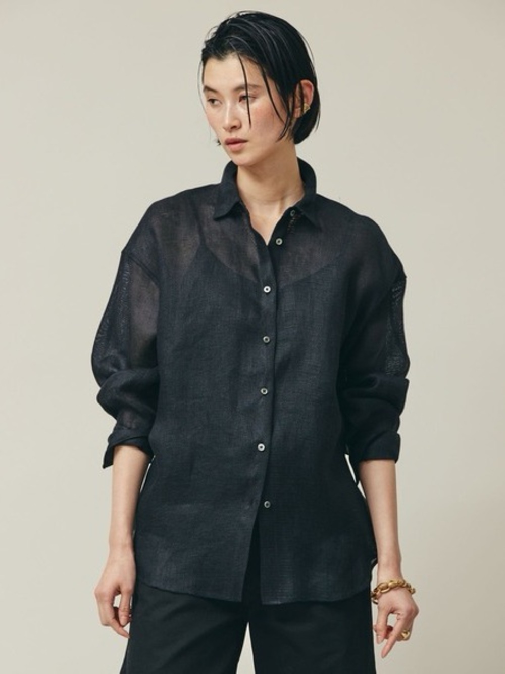 NWOT women’s Magashoni black linen button-down shirt XS